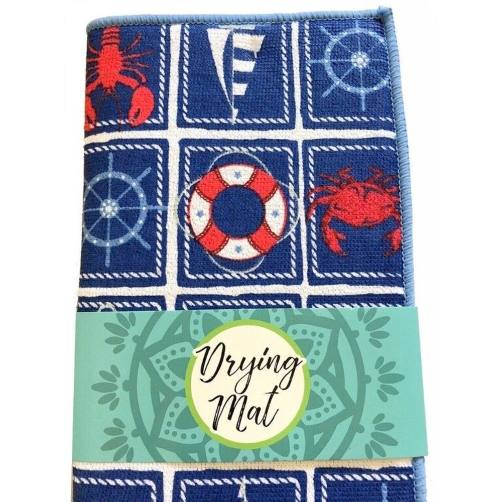 Sailboat Nautical Drying Mat Large Super Absorbent Dish 15x20 Crab Beach House